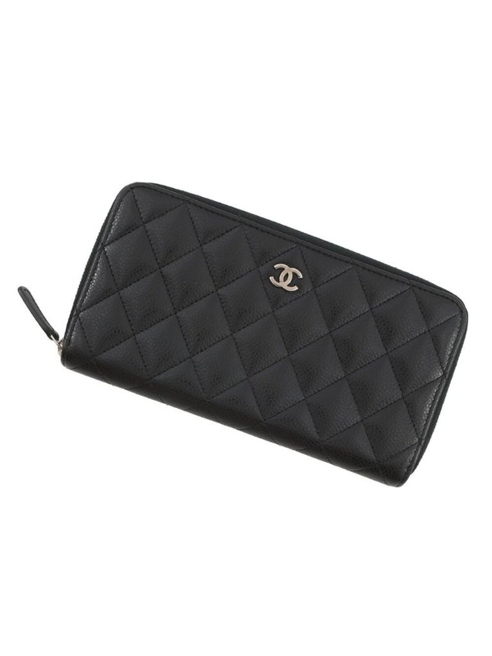 Chanel Wallet Classic Long Zip CC Logo Quilted Caviar Leather Black